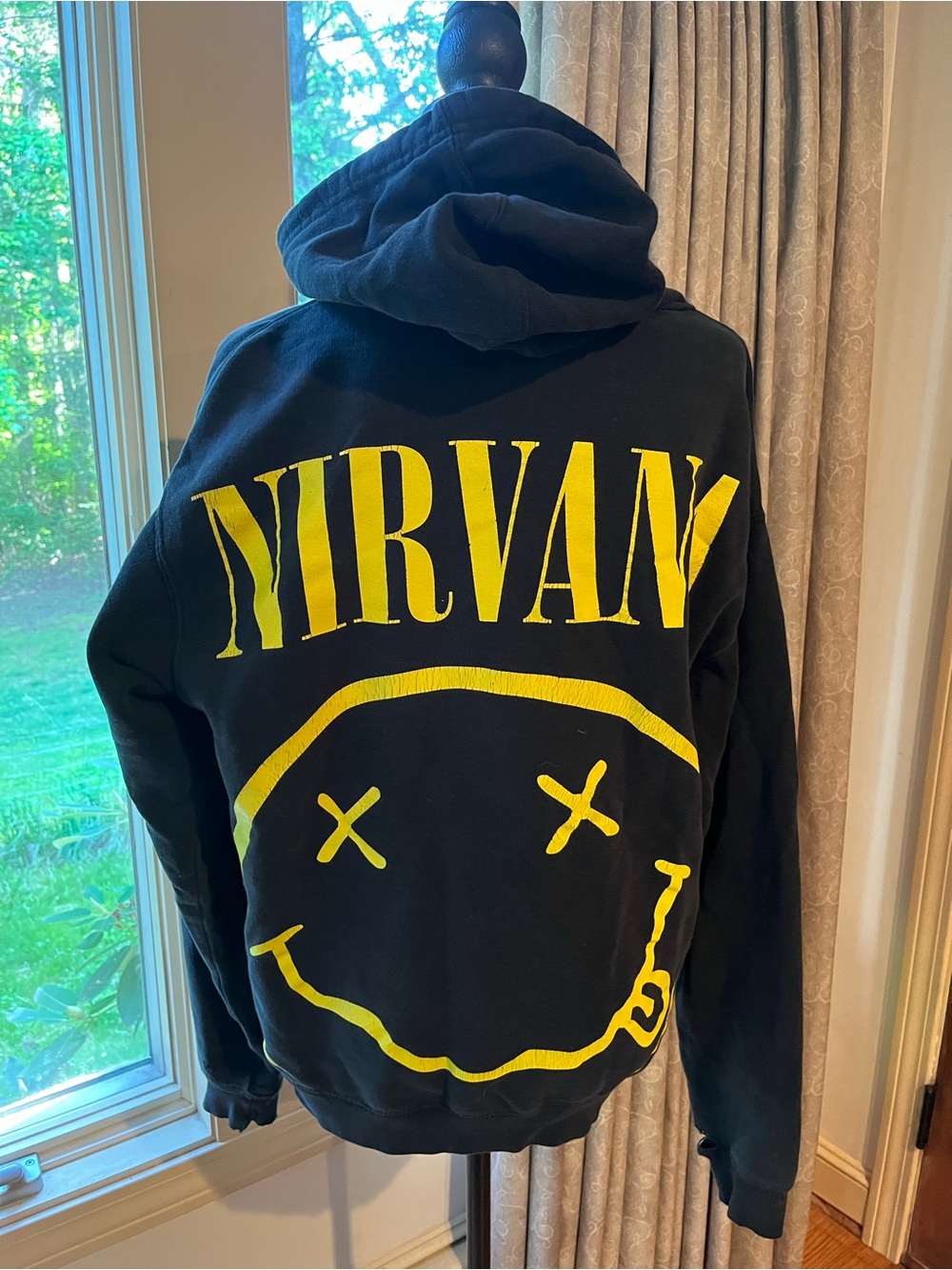 NIRVANA Black Hoodie with Yellow Band Graphic